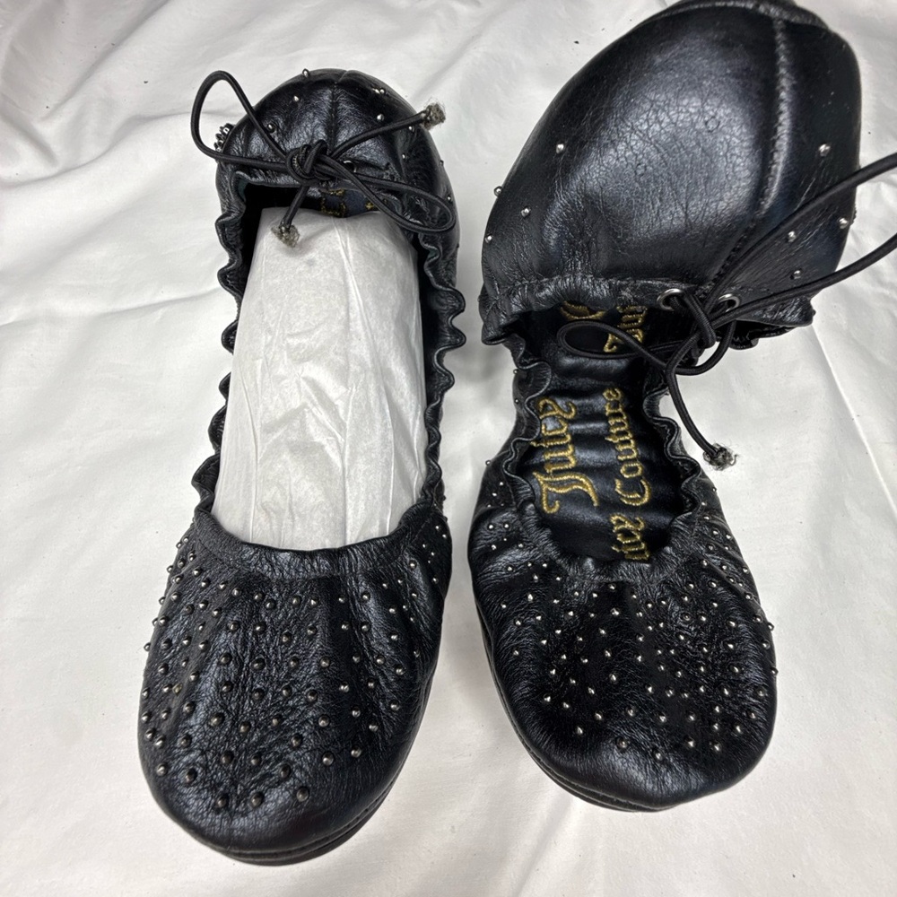 Juicy Couture Black Studded Leather Ballet Flats